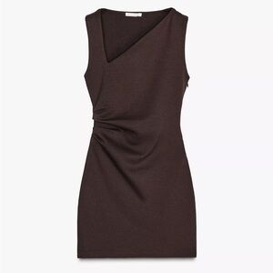 Zara Asymmetrical Mini Brown Dress